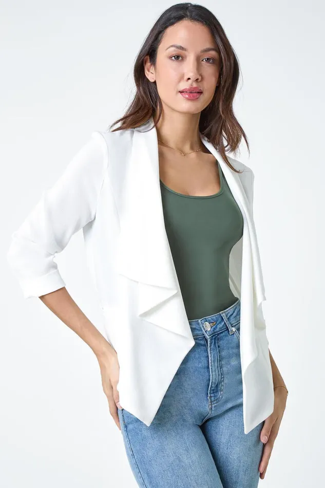 Women Ivory 34 Sleeve Waterfall Jacket Roman Jackets