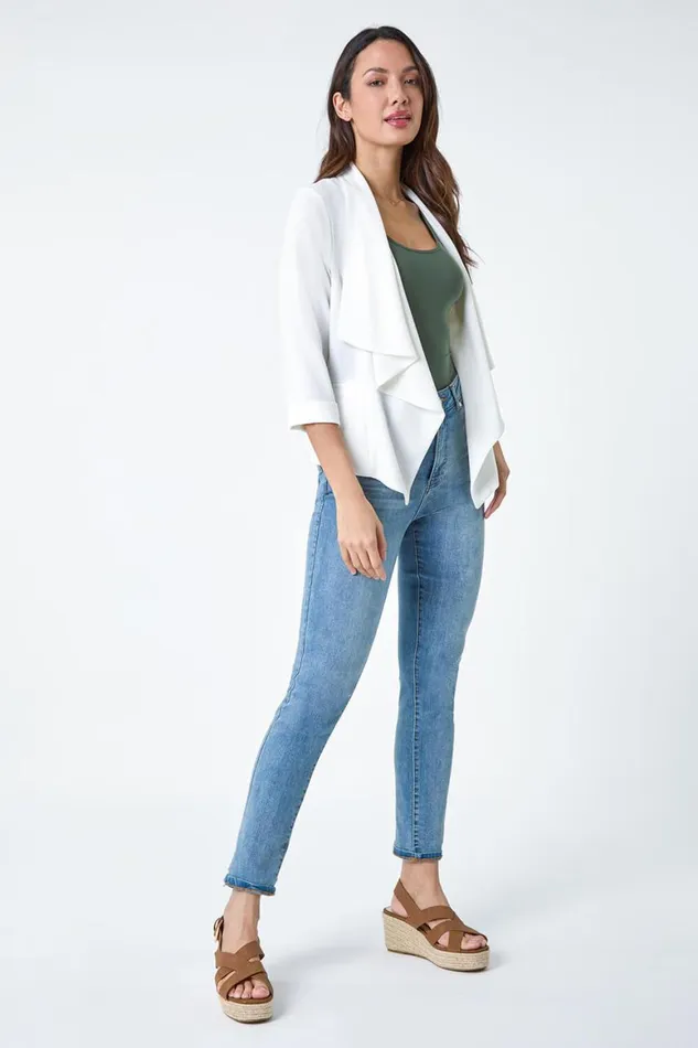 Women Ivory 34 Sleeve Waterfall Jacket Roman Jackets