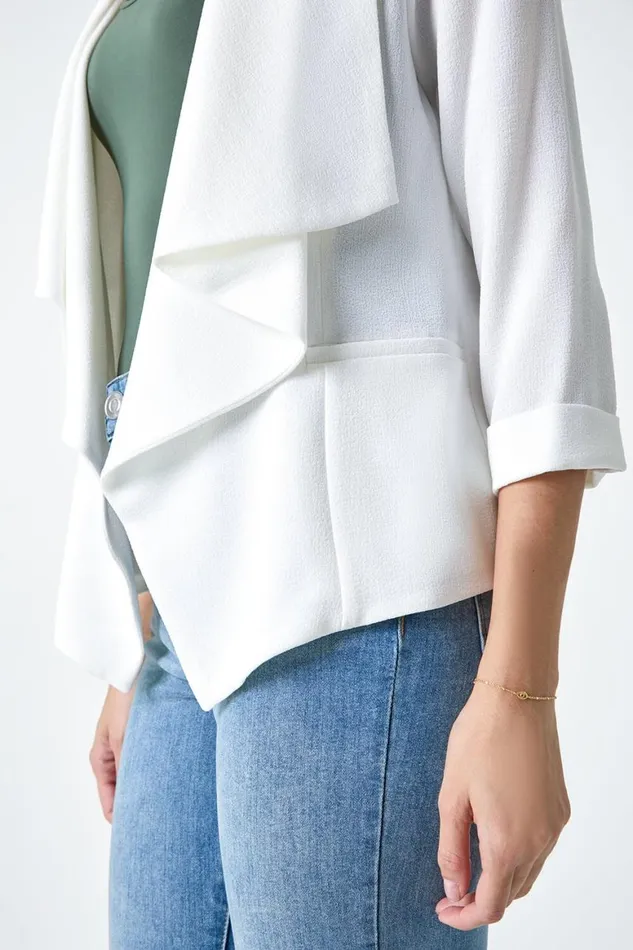 Women Ivory 34 Sleeve Waterfall Jacket Roman Jackets