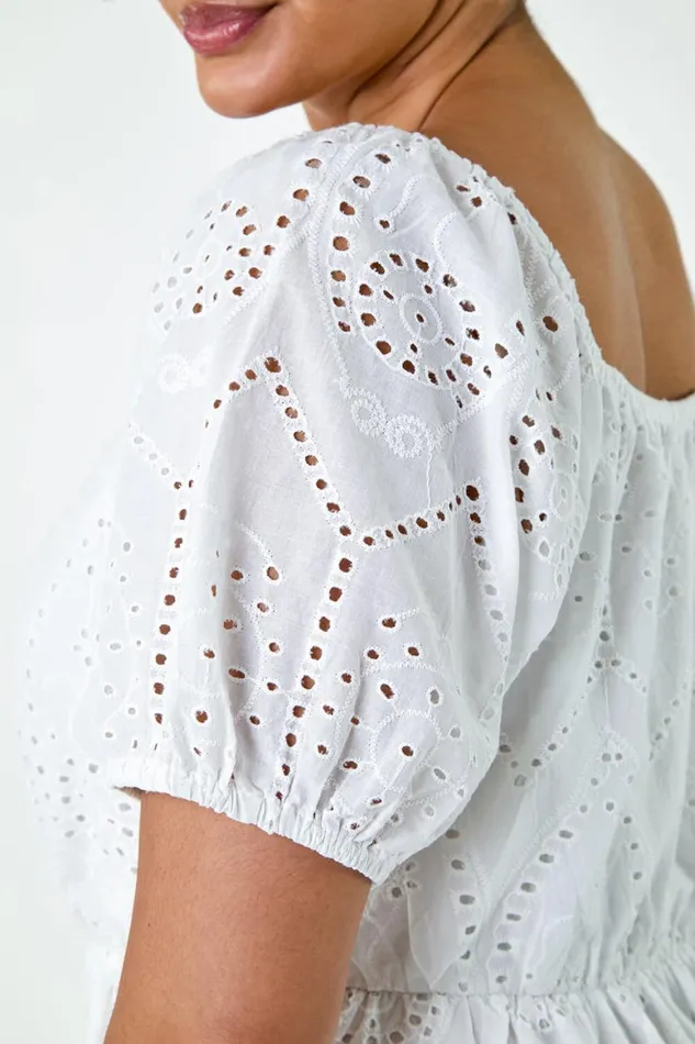 Women Ivory Curve Cotton Broderie Midi Dress Roman Dresses