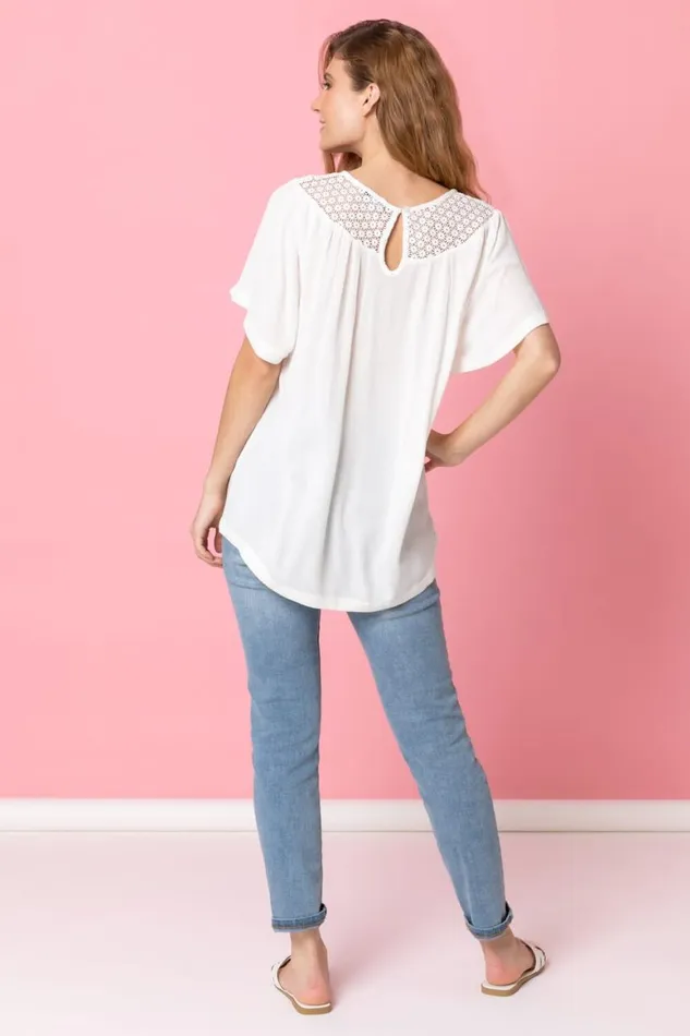 Women Ivory Lace Panel Tunic Top Roman Tops