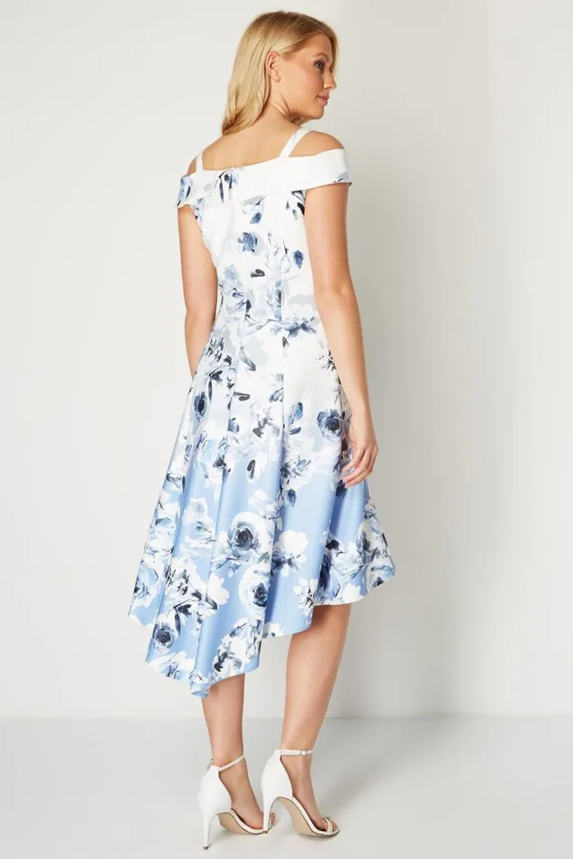 Women Ivory Ombre Fit And Flare Cold Shoulder Dress Roman Dresses