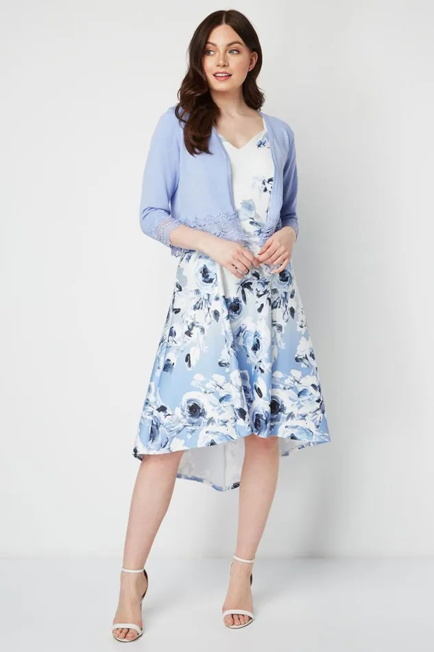 Women Ivory Ombre Fit And Flare Cold Shoulder Dress Roman Dresses