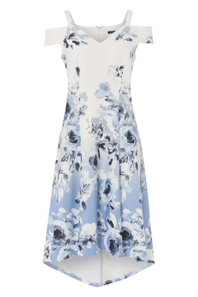 Women Ivory Ombre Fit And Flare Cold Shoulder Dress Roman Dresses