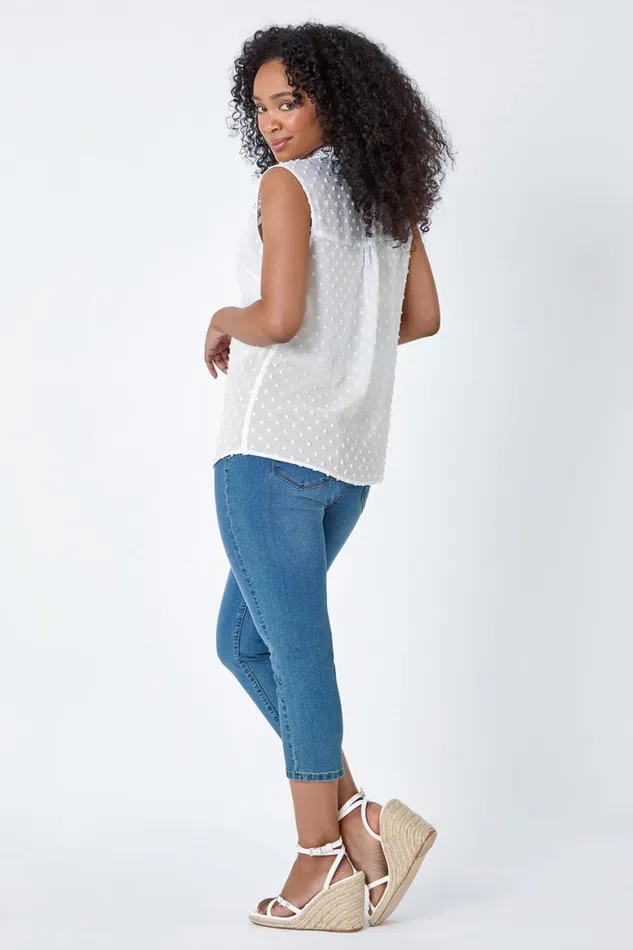 Women Ivory Petite Spot Print Lace Tunic Top Roman Tops