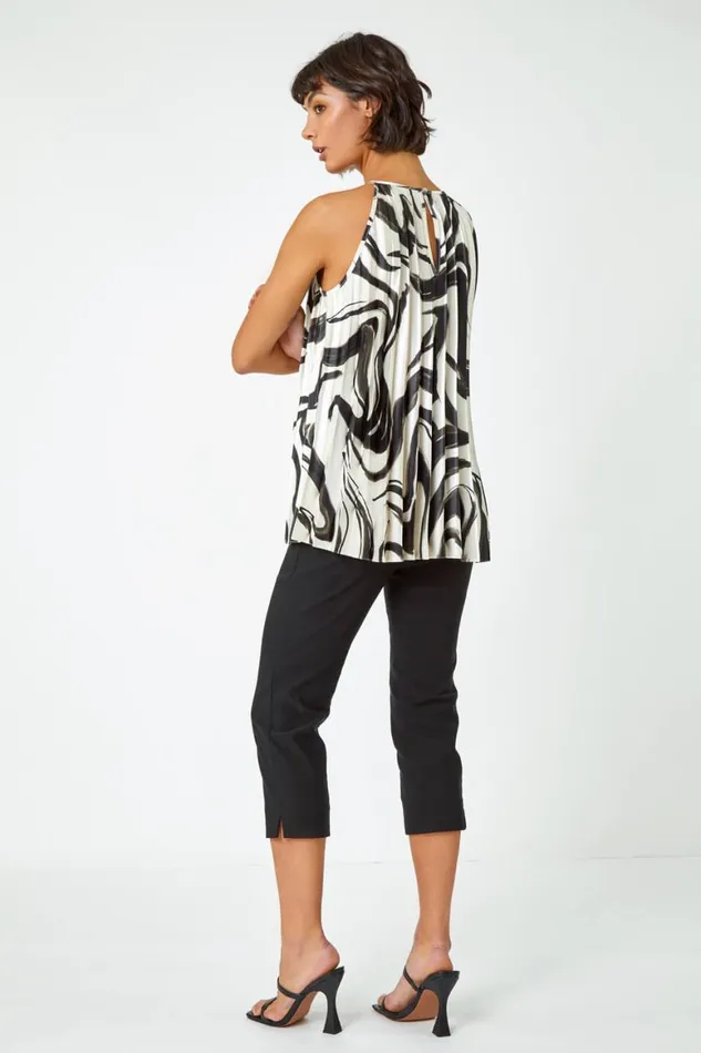Women Ivory Swirl Print Pleated Halterneck Top Roman Tops