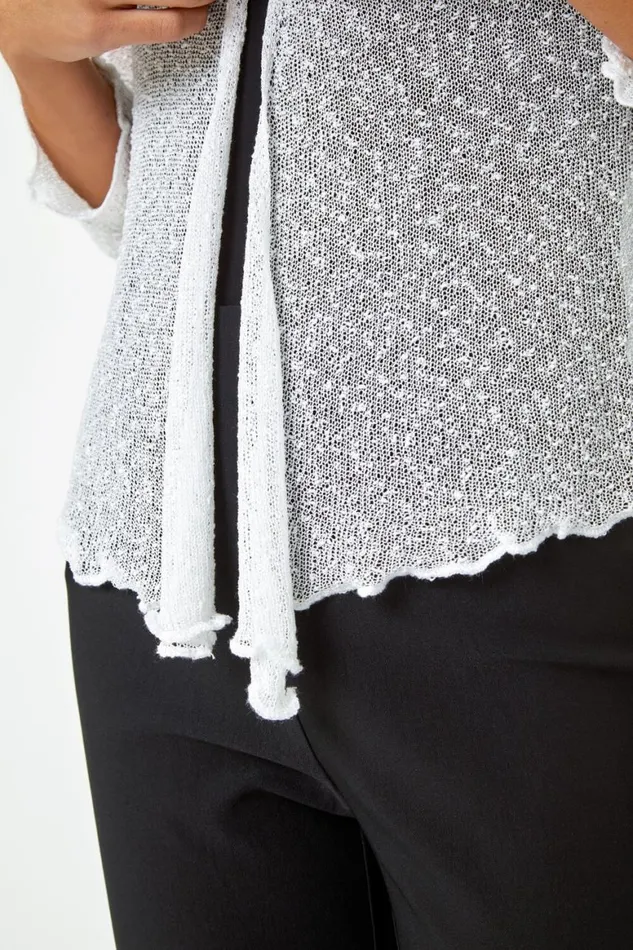Women Ivory Textured Pointelle Detail Shrug Roman Knitwear