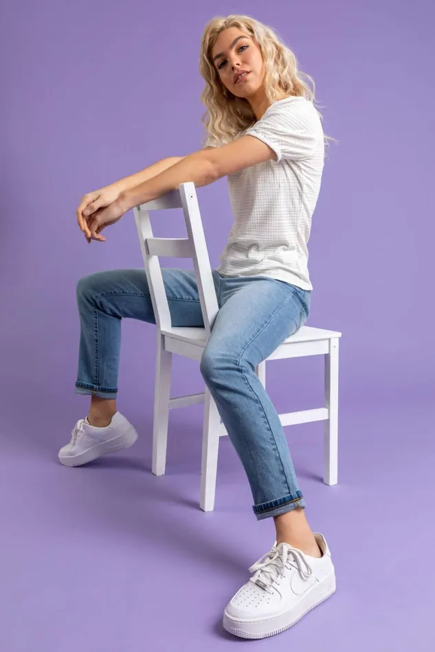 Women Ivory Textured Puff Sleeve Jersey Top Roman Tops