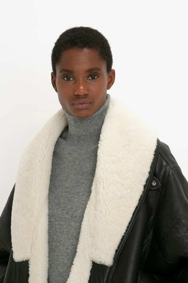 Women Jackets and Coats Victoria Beckham Shearling Coat In Monochrome