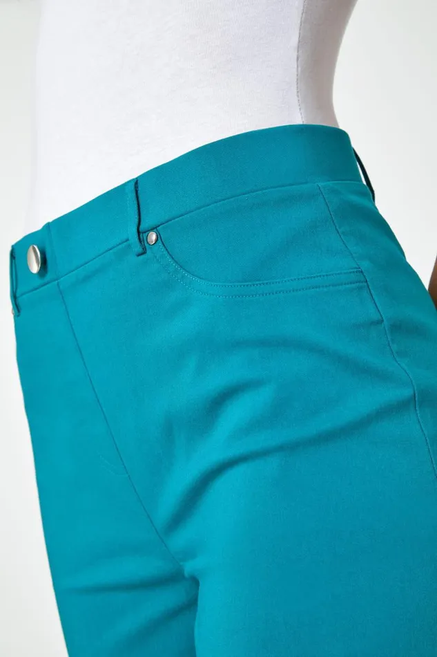 Women Jade Elastic Waist Turn Up Stretch Shorts Roman Trousers