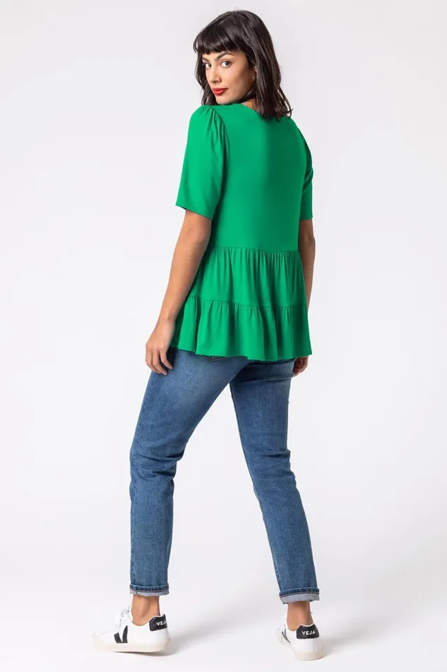 Women Jade Peplum Hem Tiered Smock Top Roman Tops