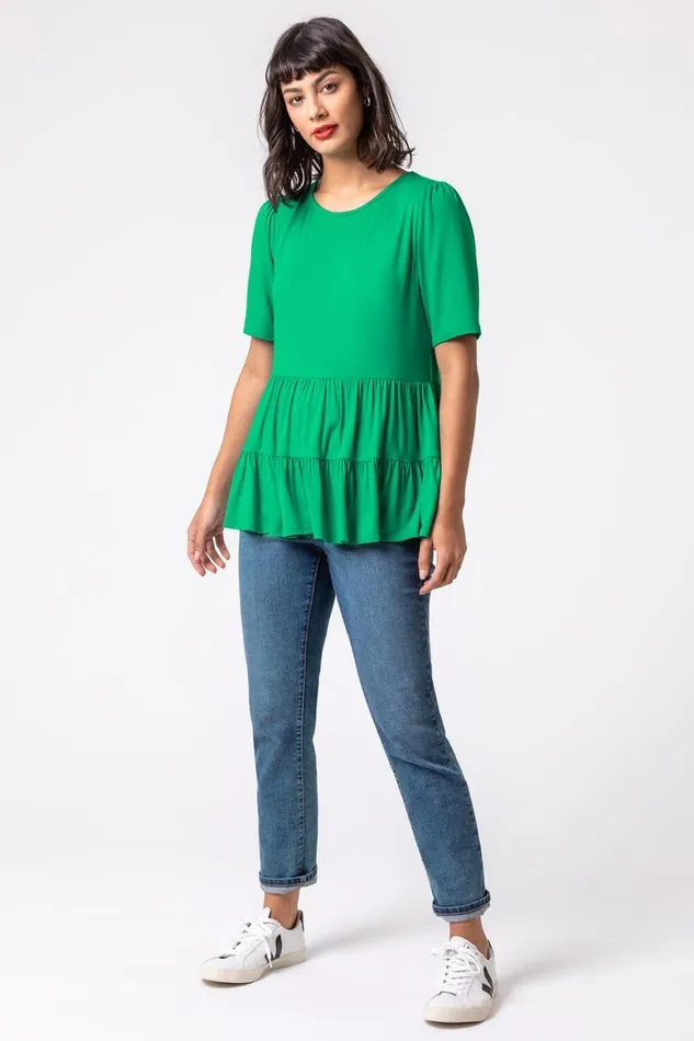 Women Jade Peplum Hem Tiered Smock Top Roman Tops