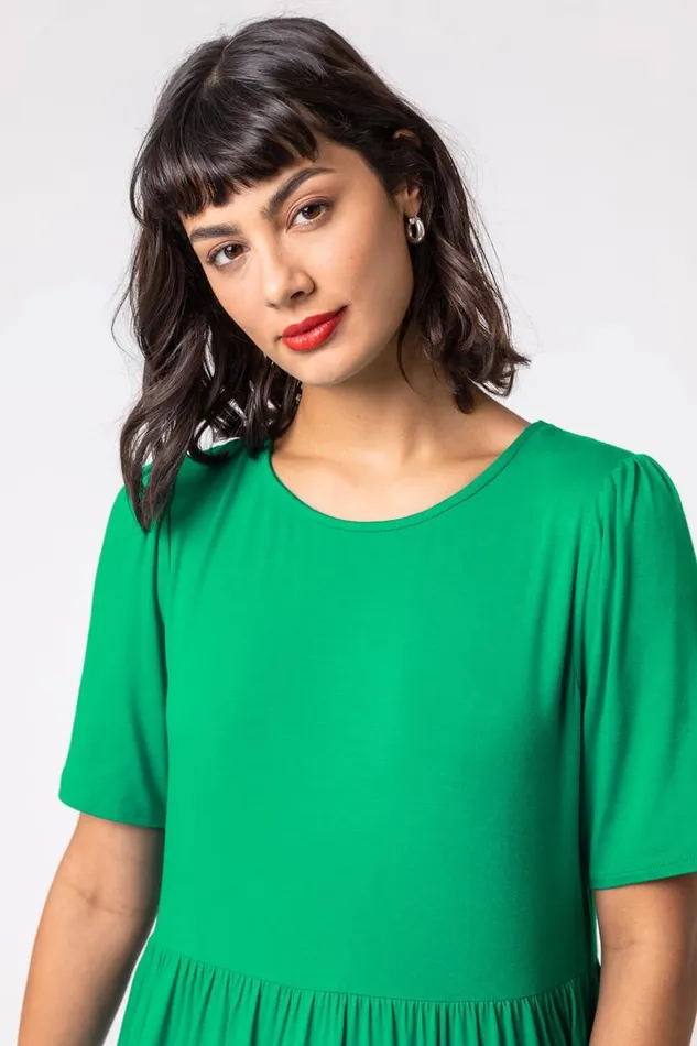 Women Jade Peplum Hem Tiered Smock Top Roman Tops