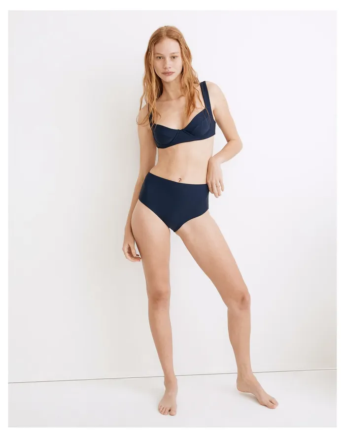 Women Jade Swim Bound High Waist Bikini Bottom Navy Madewell Swim