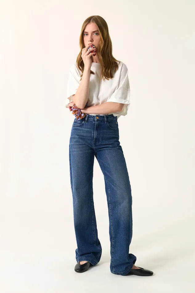 Women Jeans Louizi Indigo Jean Coton Bleu Fonc Des Petits Hauts Denim