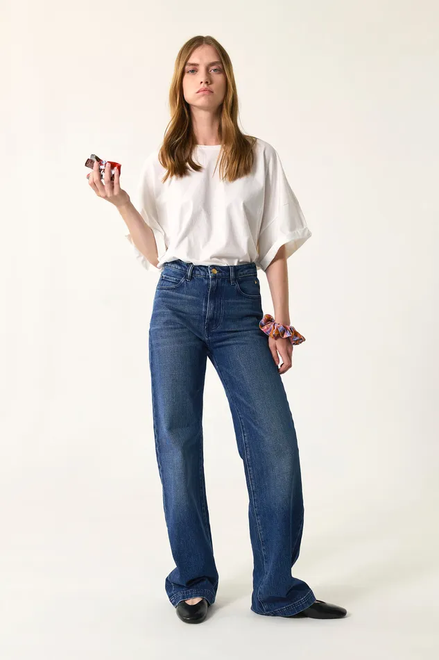 Women Jeans Louizi Indigo Jean Coton Bleu Fonc Des Petits Hauts Denim