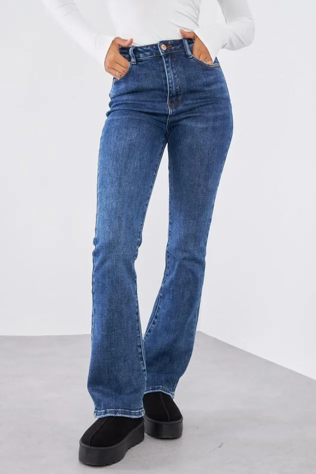 Women Jeans Skinny Flare Bleu Brut Blue Brentiny Paris Jeans