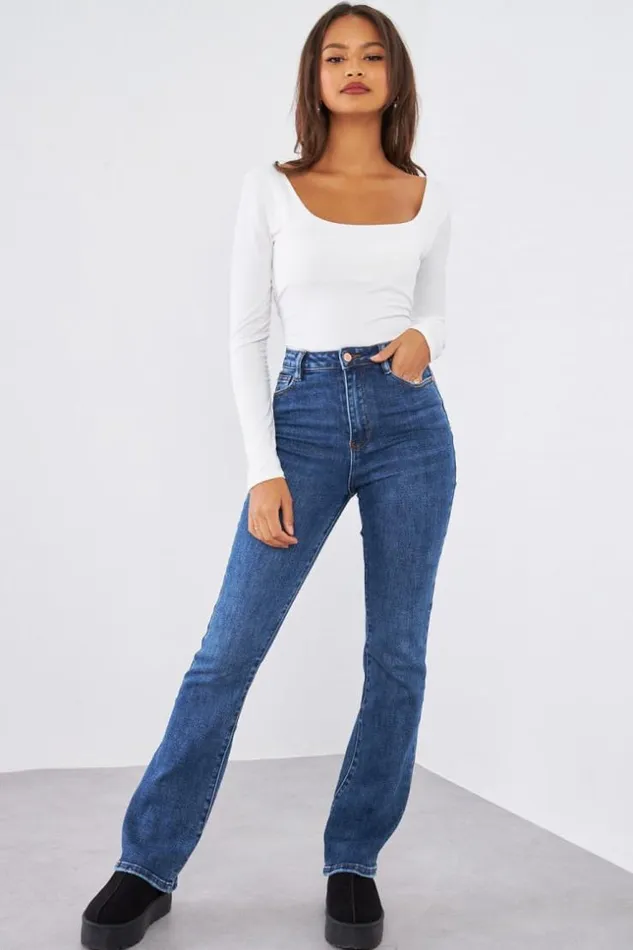 Women Jeans Skinny Flare Bleu Brut Blue Brentiny Paris Jeans