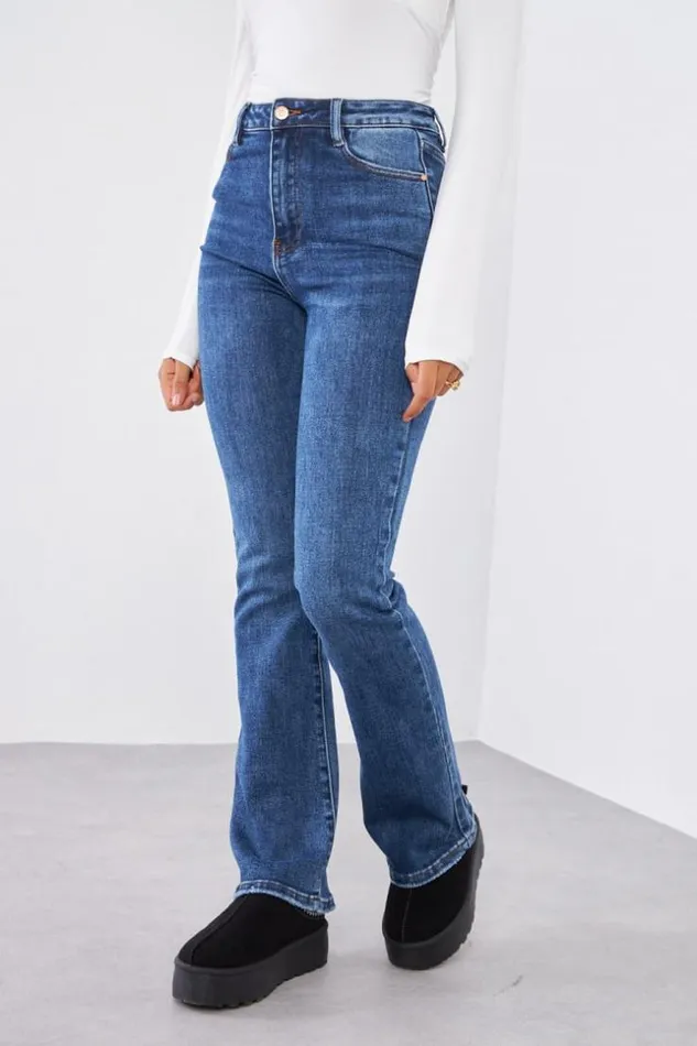 Women Jeans Skinny Flare Bleu Brut Blue Brentiny Paris Jeans