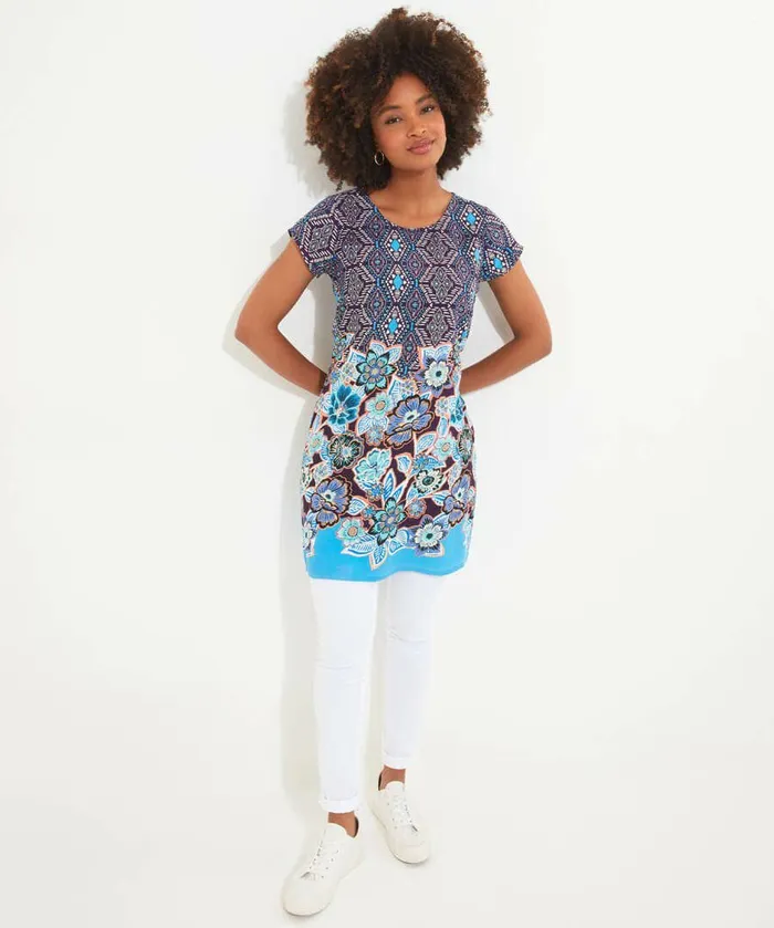 Women Joe Browns Bold And Beautiful Border Tunic Blue Women Joe Browns Bold And Beautiful Border Tunic Blue