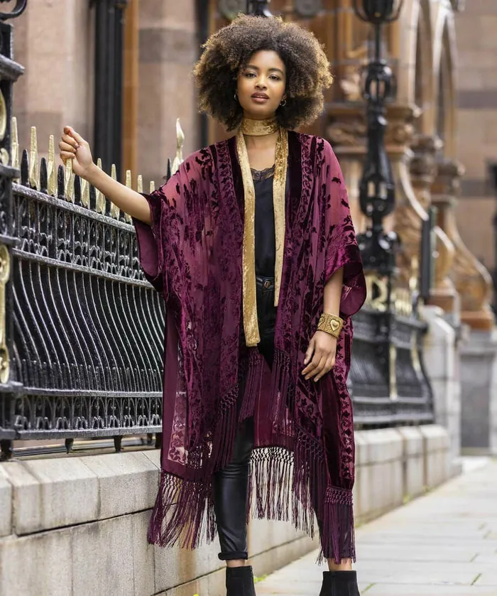 Women Joe Browns Evening Song Devore Kimono Wine Women Joe Browns Evening Song Devore Kimono Wine