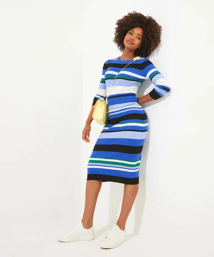 Women Joe Browns Summer Chic Striped Rib Knit Dress Blue Stripe