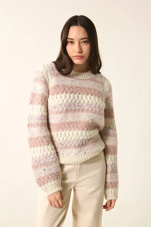 Women Jumper Delou CremePoudre Pull Alpaga Blanc Et Rose Des Petits Hauts Jumpers and Cardigans Women Jumper Delou CremePoudre Pull Alpaga Blanc Et Rose Des Petits Hauts Jumpers and Cardigans