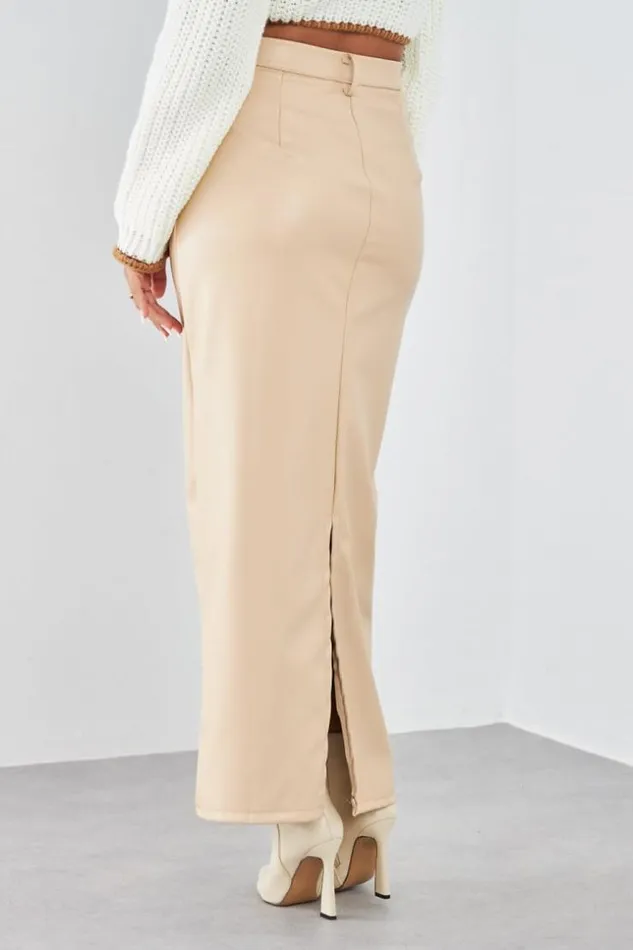 Women Jupe Longue En Simili Cuir Beige Beige Brentiny Paris White Tops