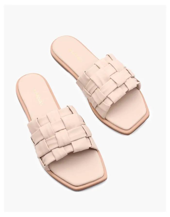 Women KAANAS BELINHA BASKETWEAVE ALLOVER LEATHER SLIDE Off White Madewell Sandals