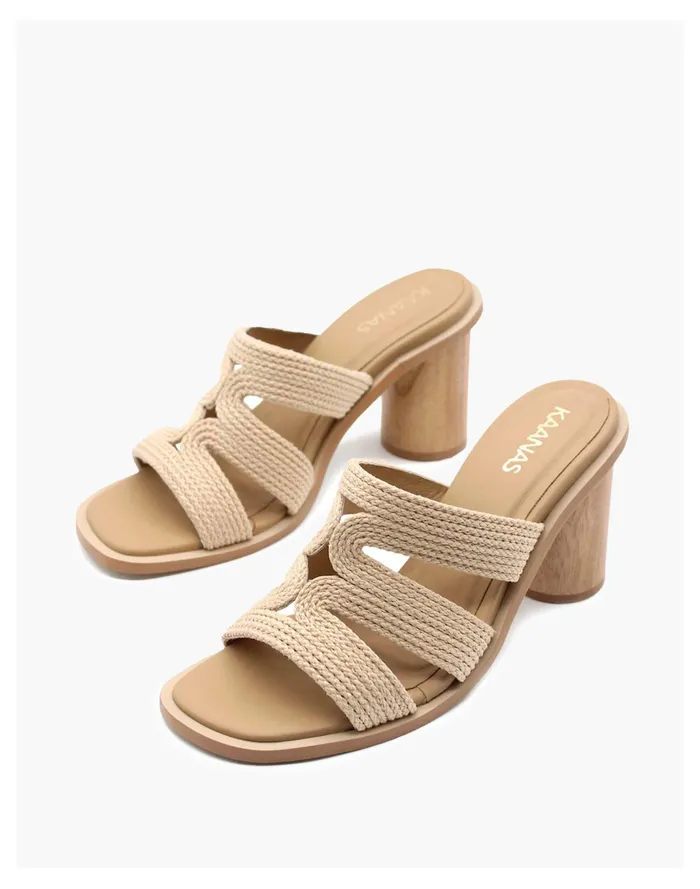Women KAANAS NEIVA WOVEN UPPER WITH WOOD HEEL Beige Madewell Heels