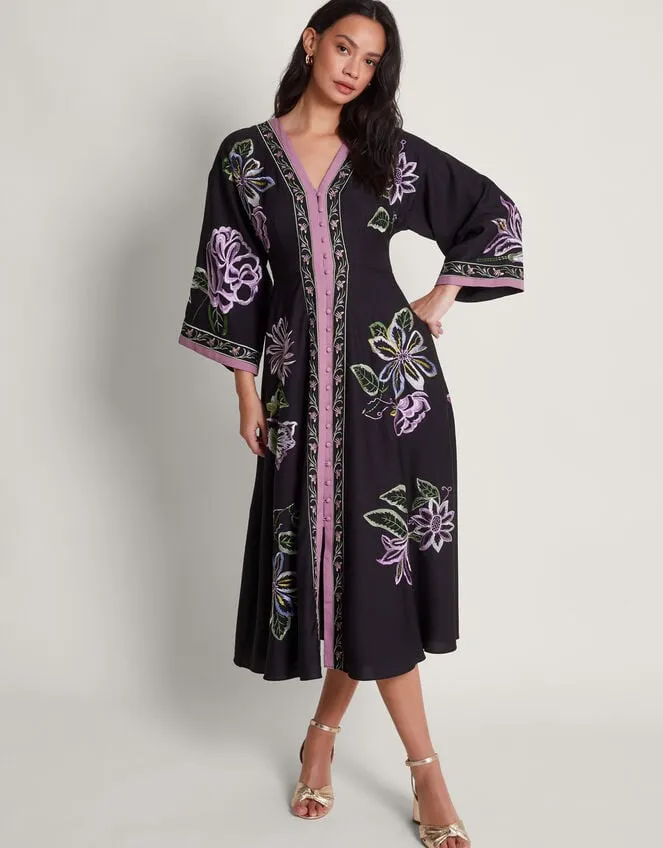 Women Kaya Embroidered Dress Black Monsoon Occasionwear