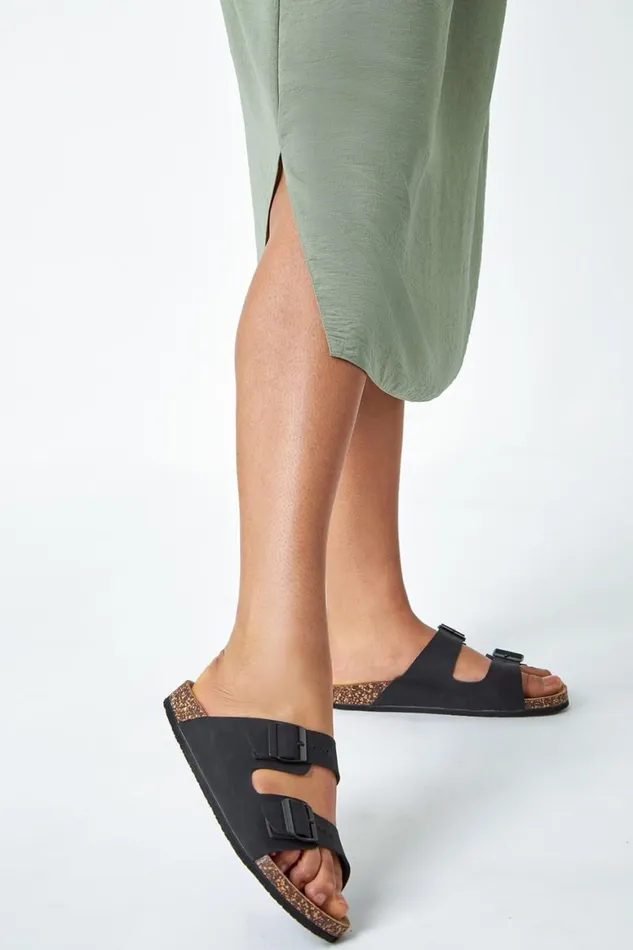 Women Khaki Curve Linen Look A Line Midi Skirt Roman Skirts