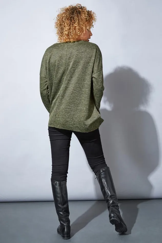 Women Khaki Long Sleeve Textured Jersey Top Roman Tops