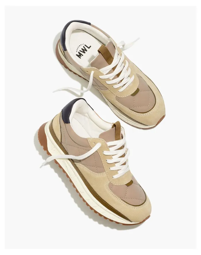 Women Kickoff Trainer Sneakers In Quilted Recycled Nylon Drill Khaki Multi Madewell Sneakers