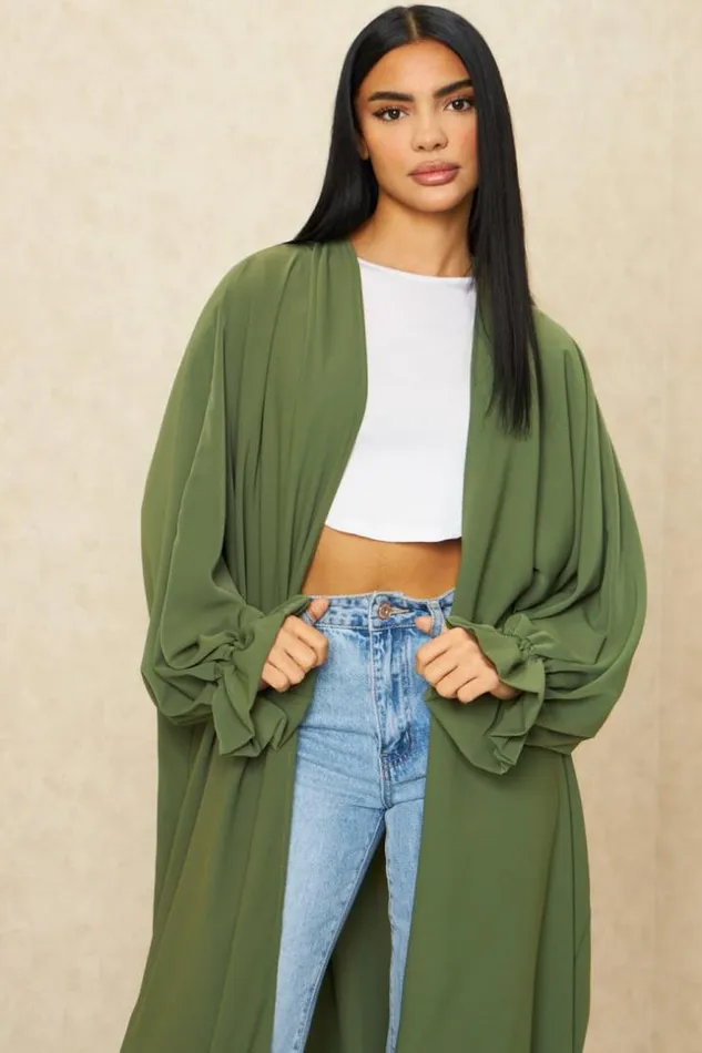 Women Kimono Long Ouvert Kaki Khaki Brentiny Paris Jackets