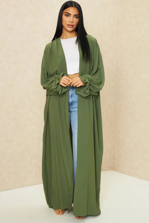 Women Kimono Long Ouvert Kaki Khaki Brentiny Paris Jackets