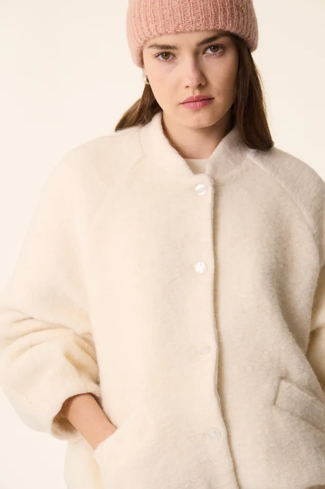 Women Knitted Jacket Hildou Creme Veste Mohair Blanc Crme Des Petits Hauts Coats and Jackets