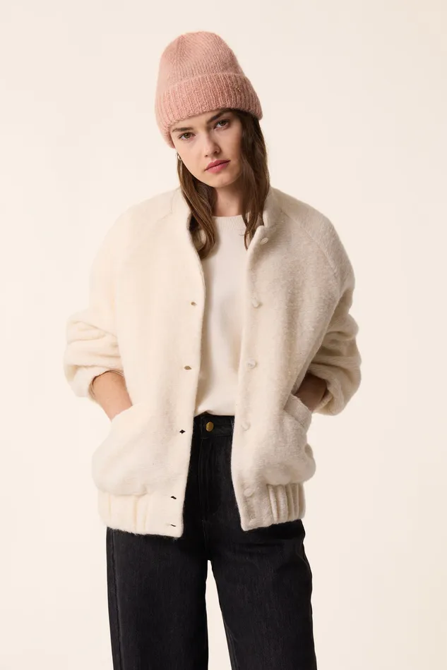 Women Knitted Jacket Hildou Creme Veste Mohair Blanc Crme Des Petits Hauts Coats and Jackets