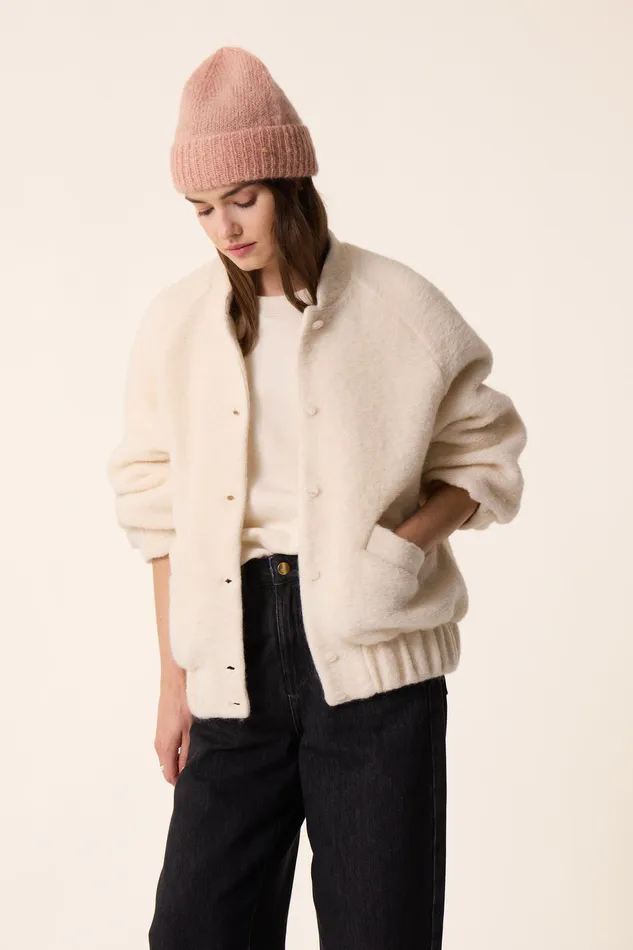 Women Knitted Jacket Hildou Creme Veste Mohair Blanc Crme Des Petits Hauts Coats and Jackets
