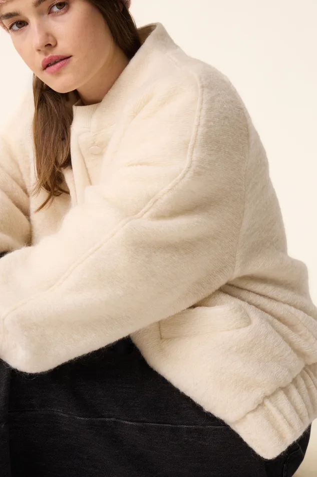 Women Knitted Jacket Hildou Creme Veste Mohair Blanc Crme Des Petits Hauts Coats and Jackets