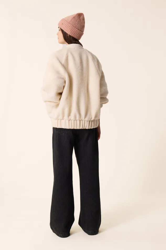 Women Knitted Jacket Hildou Creme Veste Mohair Blanc Crme Des Petits Hauts Coats and Jackets
