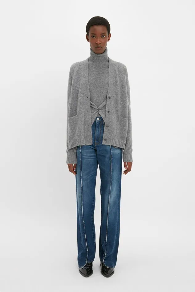 Women Knitwear Victoria Beckham Double Layer Cardigan In Grey Melange
