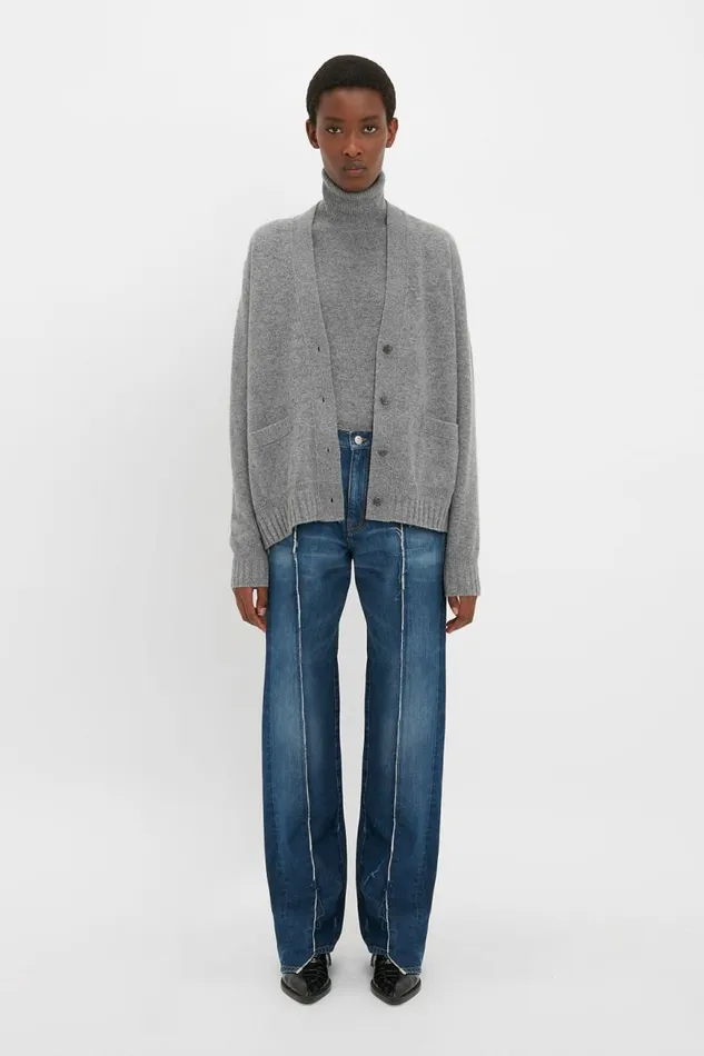 Women Knitwear Victoria Beckham Double Layer Cardigan In Grey Melange