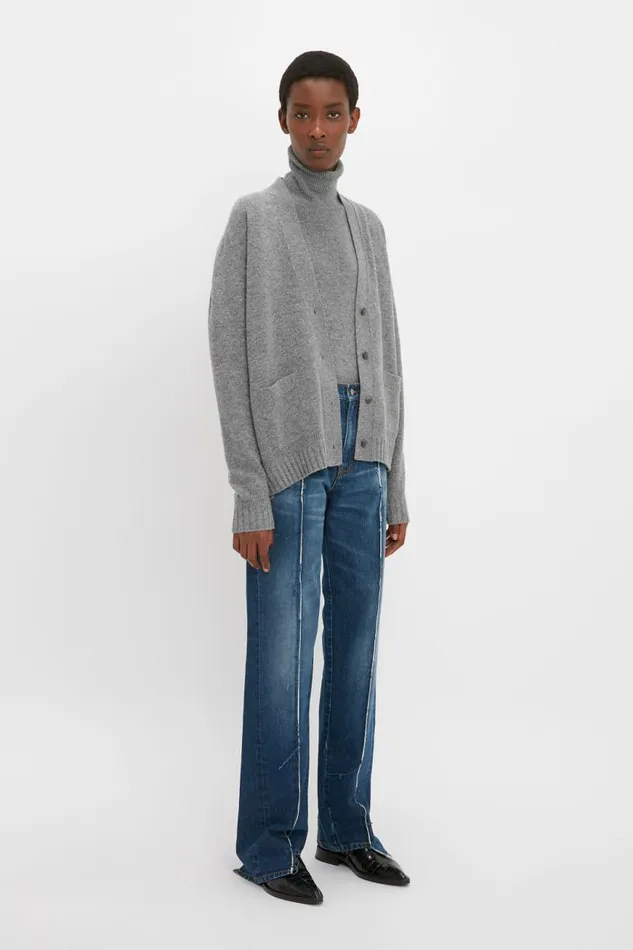 Women Knitwear Victoria Beckham Double Layer Cardigan In Grey Melange