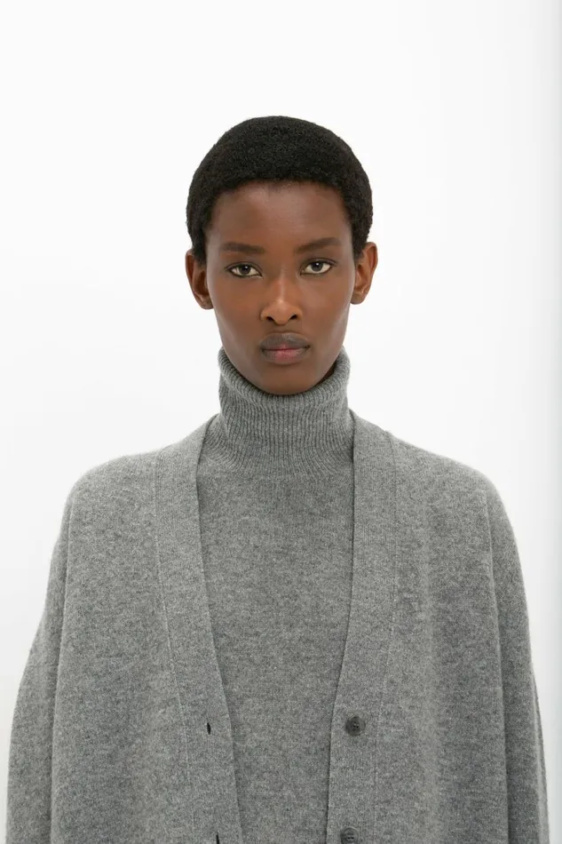Women Knitwear Victoria Beckham Double Layer Cardigan In Grey Melange
