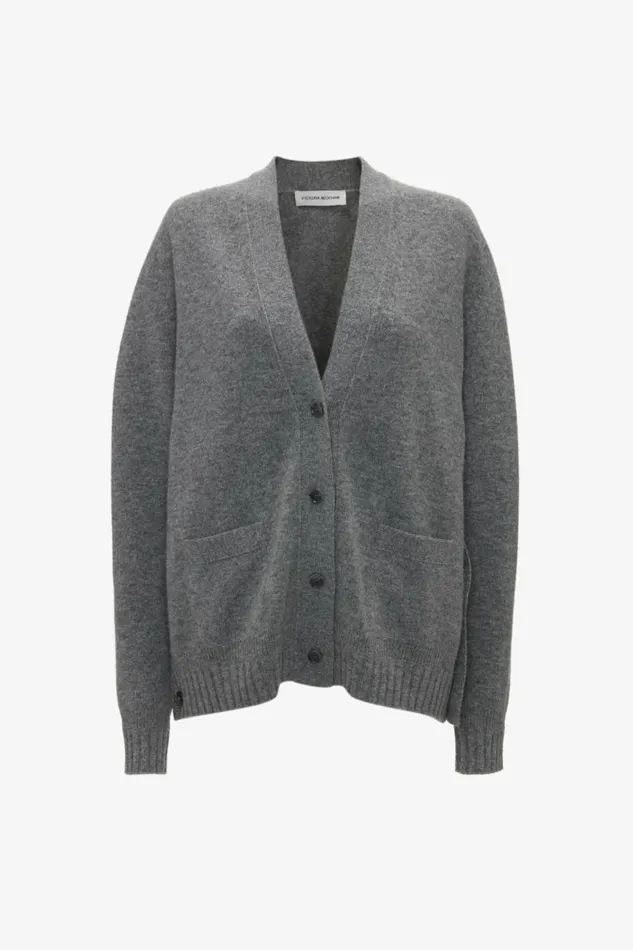 Women Knitwear Victoria Beckham Double Layer Cardigan In Grey Melange