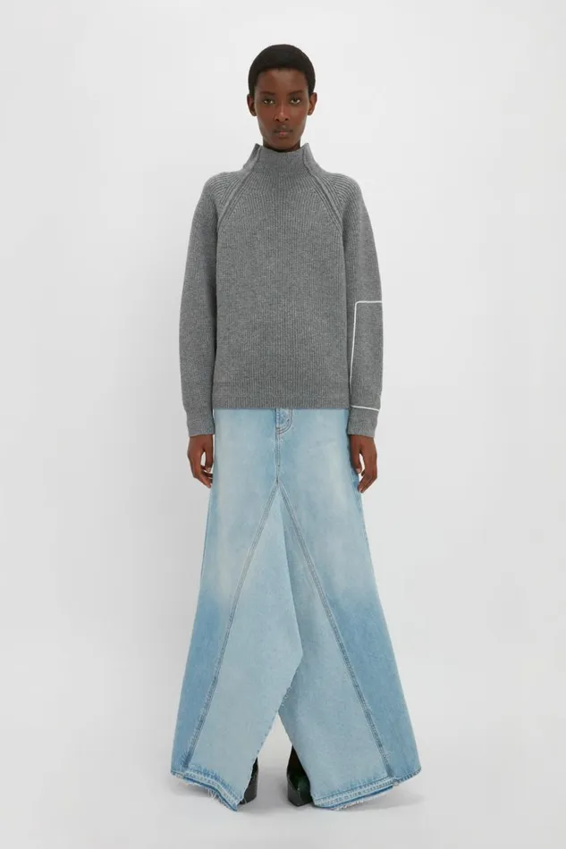 Women Knitwear Victoria Beckham Oversized Polo Neck Jumper In Grey Melange