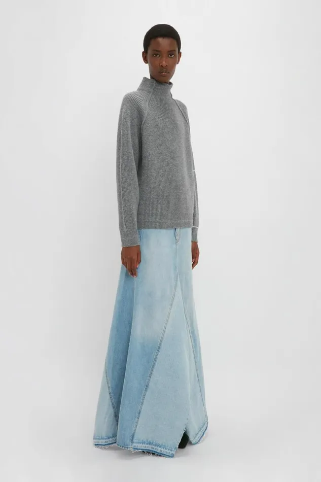 Women Knitwear Victoria Beckham Oversized Polo Neck Jumper In Grey Melange