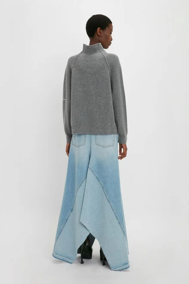 Women Knitwear Victoria Beckham Oversized Polo Neck Jumper In Grey Melange