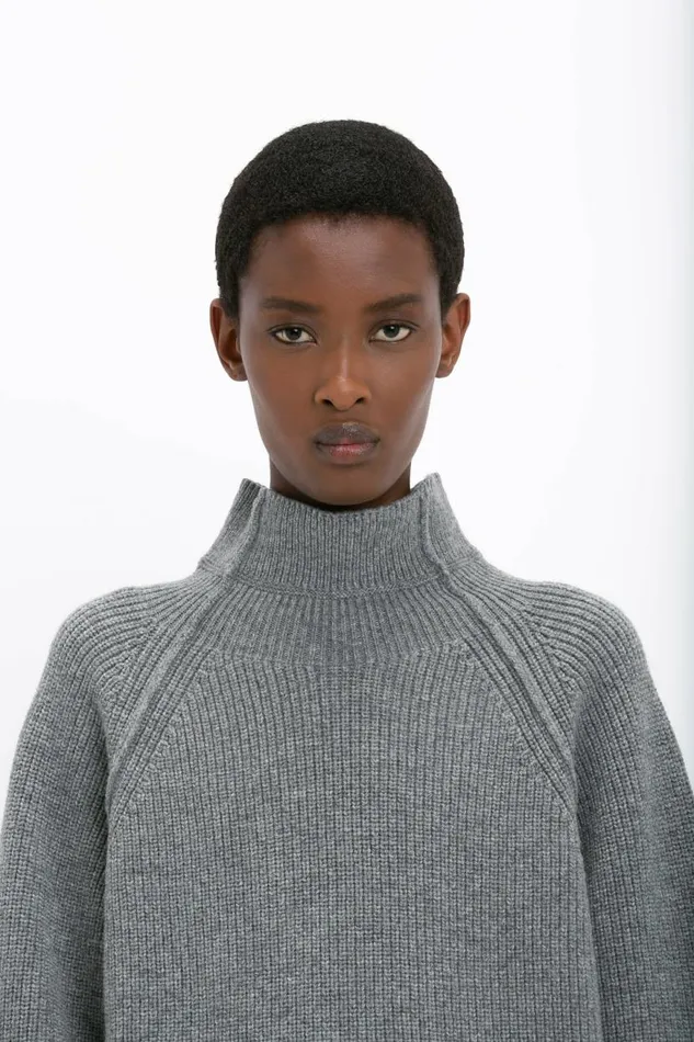 Women Knitwear Victoria Beckham Oversized Polo Neck Jumper In Grey Melange